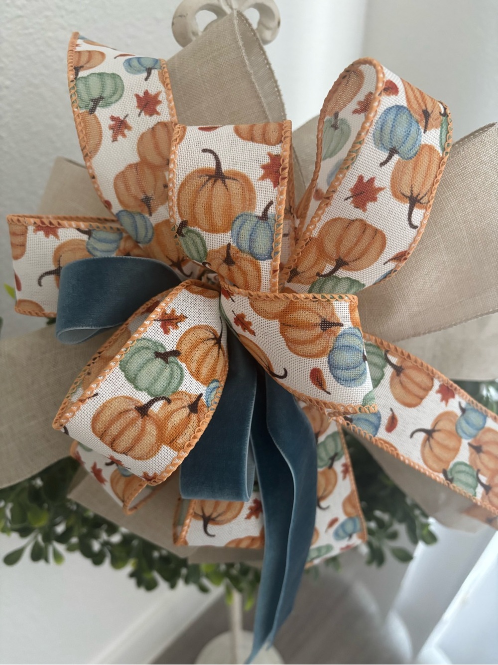 Fall Pumpkins Harvest Bow Handmade Wired Bow For DIY Wreath Custom Final Sale